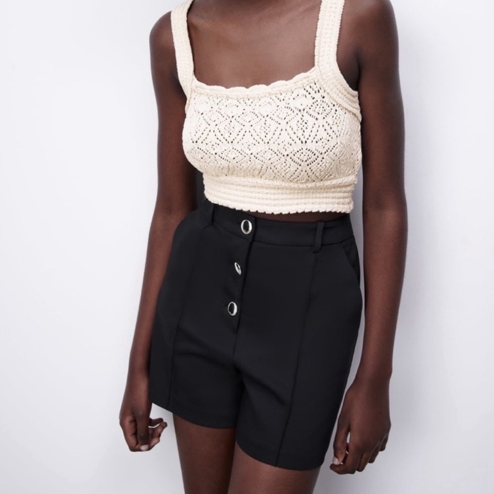 Zara Black High Waisted Shorts with gold buttons NWT